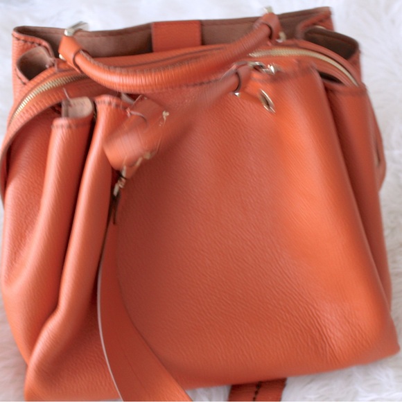 Plinio Visona Orange Leather Small Tote Bag - Picture 1 of 5